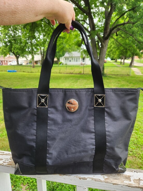 Franco Sarto Handbags - Franco Sarto Black Nylon Tote with Metal Logo Accent Zipper Closure Preloved
